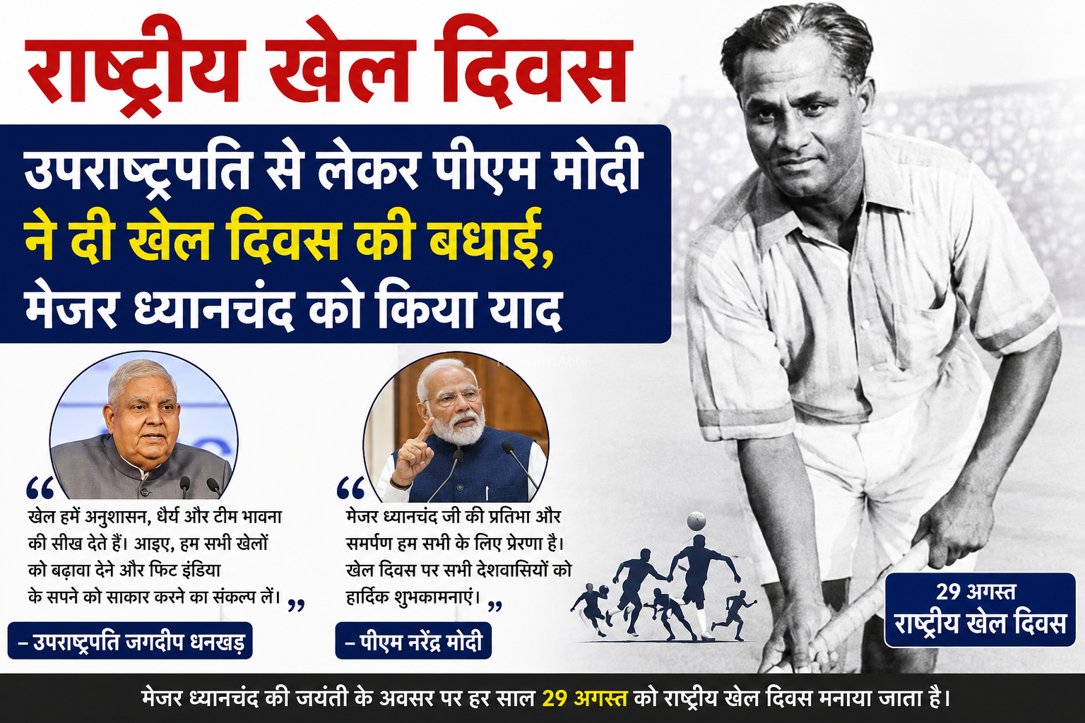 राष्ट्रीय खेल दिवस पर मेजर ध्यानचंद को नमन, उपराष्ट्रपति से लेकर पीएम मोदी ने दी देशवासियों को बधाई​